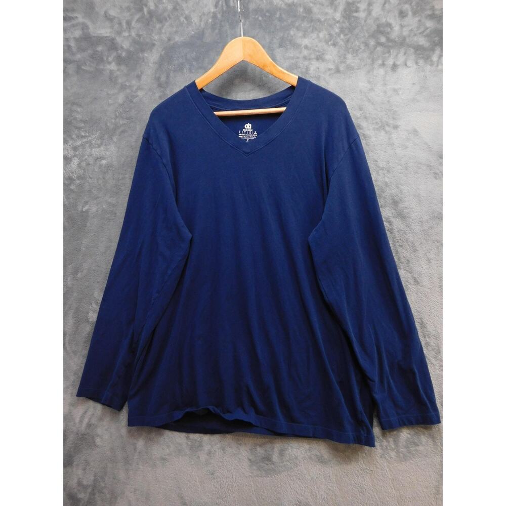 David Archy Shirt Mens L Blue V-Neck Long Sleeve Tagless Cotton Spandex